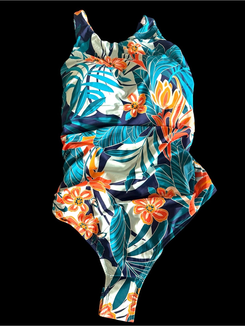 Jantzen One-Piece Swimsuit Tropical Floral Orange Blue Size 18 NWT